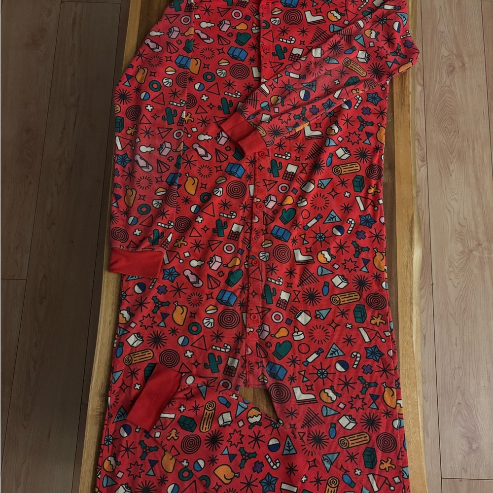 Red Holiday Patterned Women's Pajama Onesie